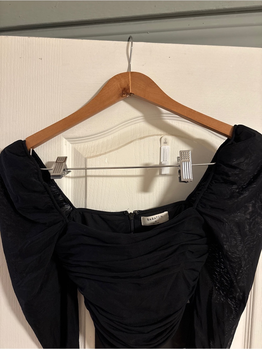 Babaton Black Ruched Puff Sleeve Top